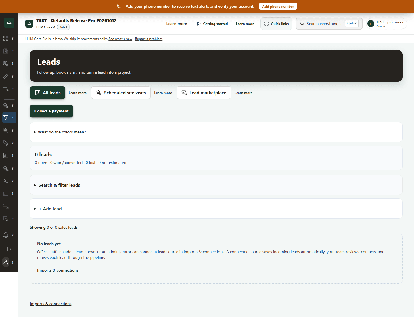 Real Leads screen showing the lead list, scheduled site visits and Add lead control.